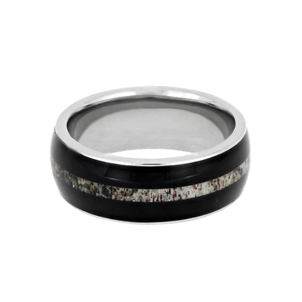 Masculine African Blackwood Ring With Antler Center Inlay 7 Masculine African Blackwood Ring With Antler Center Inlay - Image 5