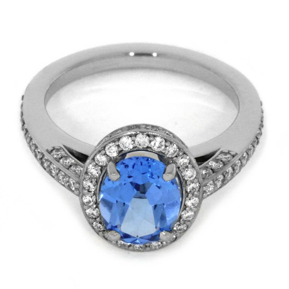 Swiss Blue Topaz Engagement Ring With Diamond Halo 8 Swiss Blue Topaz Engagement Ring With Diamond Halo - Image 6