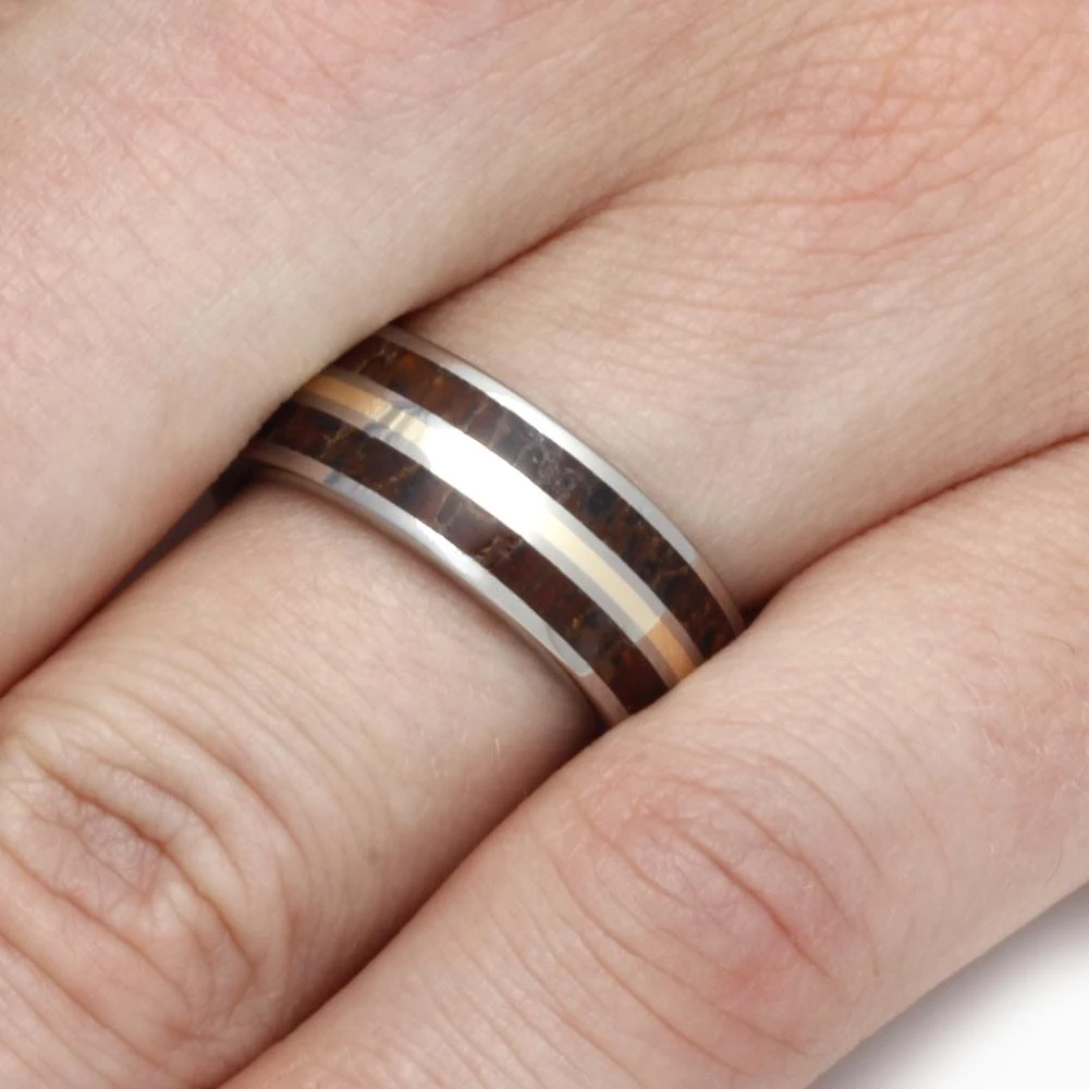 Dinosaur Bone Wedding Band With Gold Pinstripe 5 Dinosaur Bone Wedding Band With Gold Pinstripe - Image 3