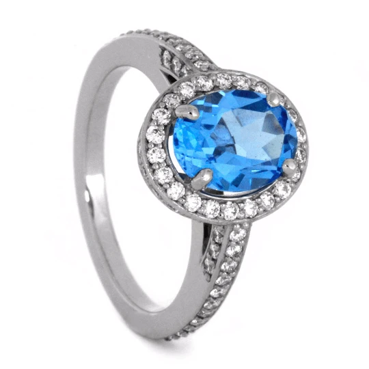 Swiss Blue Topaz Engagement Ring With Diamond Halo 5 Swiss Blue Topaz Engagement Ring With Diamond Halo - Image 3