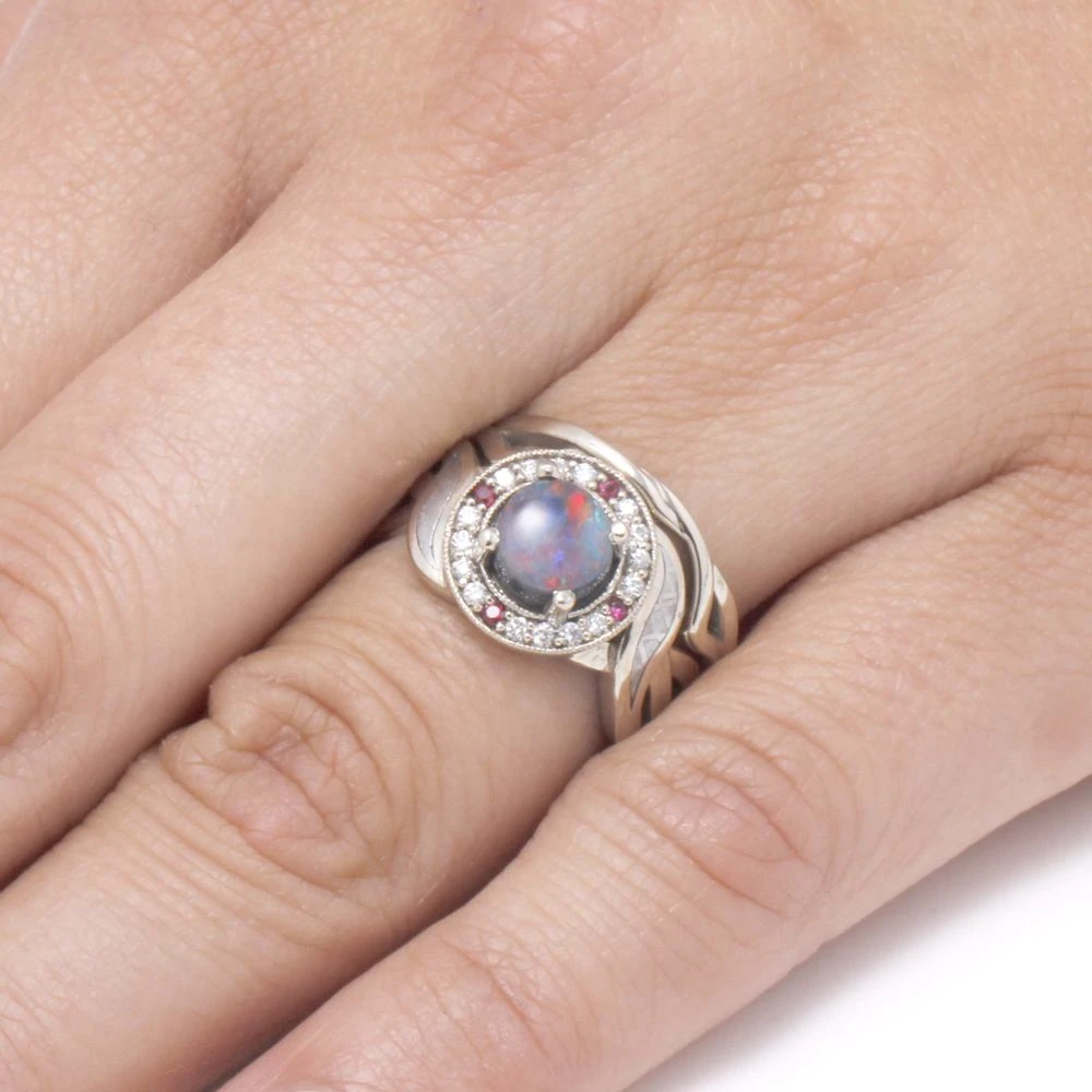 Opal Halo Engagement Ring With Diamond And Ruby Accents 6 Opal Halo Engagement Ring With Diamond And Ruby Accents - Image 4