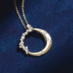 Natural Diamond Crescent Moon Necklace