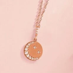Diamond Crescent Moon Disc Necklace