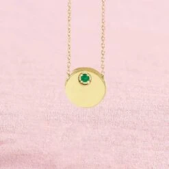 Circle Slide Necklace With Natural Emerald