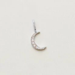 Natural White Opal Cabochon Crescent Moon Necklace -Johan Jewelry Shop 87560 1GV SV