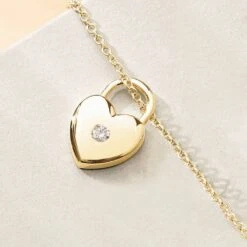Heart Lock Necklace With Natural White Sapphire