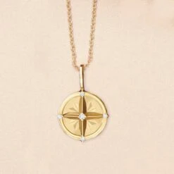 Compass Necklace With Natural Diamonds