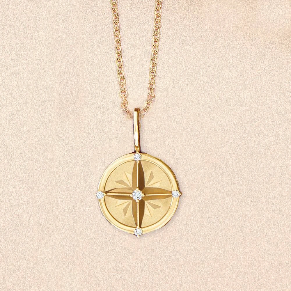Compass Necklace With Natural Diamonds 3 Compass Necklace With Natural Diamonds