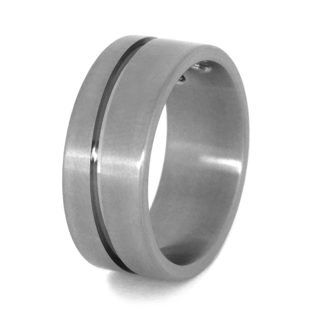 Double Diamond Ring In Grooved Titanium Wedding Band 6 Double Diamond Ring In Grooved Titanium Wedding Band - Image 4