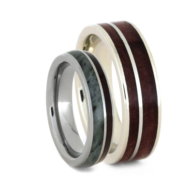 Green Jade Wedding Band Set With Redwood And Cedar Wood 4 Green Jade Wedding Band Set With Redwood And Cedar Wood - Image 2