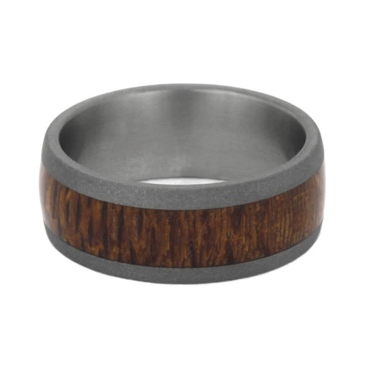 Leopard Wood Wedding Band, Sandblasted Titanium Ring 7 Leopard Wood Wedding Band, Sandblasted Titanium Ring - Image 5