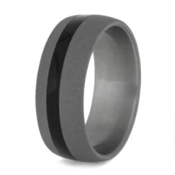 Sandblasted Titanium Ring With Ebony Wood Pinstripe -Johan Jewelry Shop 8f331cedce4400f3b2940e25713c104f