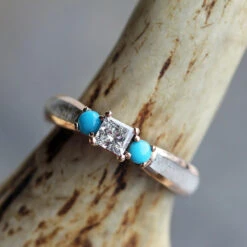 Unique Three Stone Engagement Ring With Antler And Turquoise -Johan Jewelry Shop 9161a7f9231781a3c94f43c5264d4d28