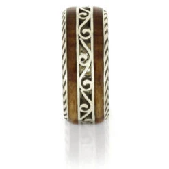 Cherry Wood And Gold Wedding Band With Vintage Design -Johan Jewelry Shop 926cb06a923184176dc961e0bcb4690e