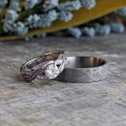 Meteorite Engagement Ring & Wedding Band Set -Johan Jewelry Shop 952b34a4800275eab2b85e3ab986b384