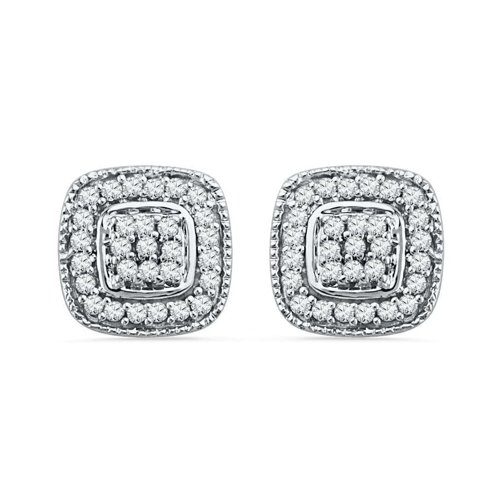 Diamond Cluster Stud Earrings, Silver Or Gold 4 Diamond Cluster Stud Earrings, Silver Or Gold - Image 2