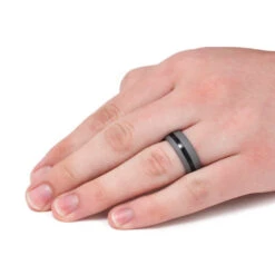 Sandblasted Titanium Ring With Ebony Wood Pinstripe -Johan Jewelry Shop 9861d45126e0698cbf0867e423b1e5b5