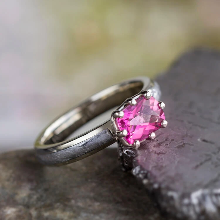 Custom Pink Topaz Ring, Meteorite And Gold Engagement Ring 6 Custom Pink Topaz Ring, Meteorite And Gold Engagement Ring - Image 4