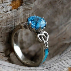 Topaz Engagement Ring With Diamond Lotus Setting & Turquoise