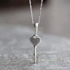 Tiny Key Pendant Necklace With Meteorite