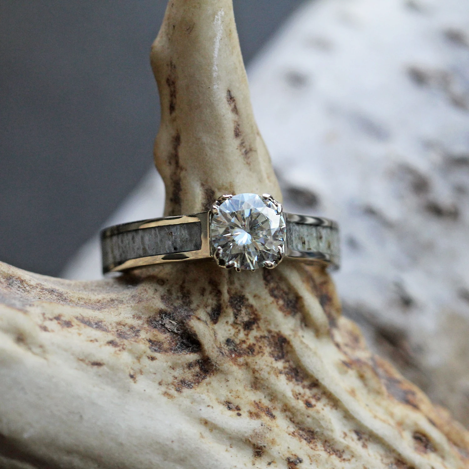 Antler Prong Moissanite Engagement Ring With Antler Inlay 13 Antler Prong Moissanite Engagement Ring With Antler Inlay - Image 11