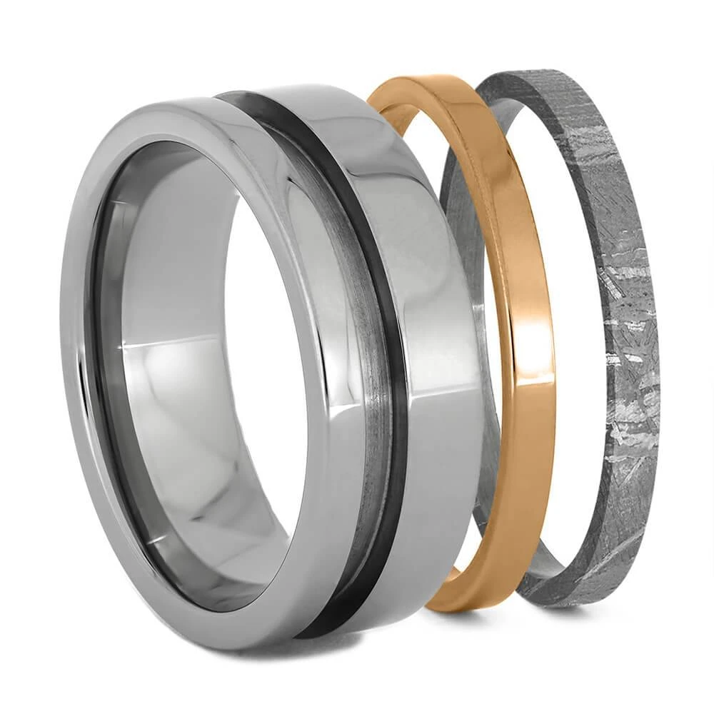 Meteorite, Gold & Titanium Modular Ring Set 4 Meteorite, Gold & Titanium Modular Ring Set - Image 2
