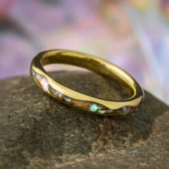 Abalone Wedding Band With Wavy Design In Gold