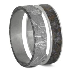Modular Titanium Ring Set With Dinosaur Bone & Meteorite Inlays -Johan Jewelry Shop B Meteorite Dino