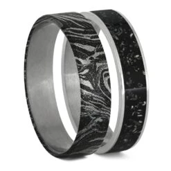 Stardust & Mokume Gane Modular Titanium Ring Set 10 Stardust & Mokume Gane Modular Titanium Ring Set -Johan Jewelry Shop B StardustBK BWMokume
