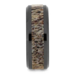 Black Ceramic Ring With Antler & Beveled Edges -Johan Jewelry Shop BlackCeramicAntlerRing 2