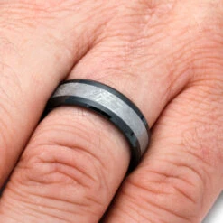 Black Ceramic & Meteorite Wedding Band -Johan Jewelry Shop Black Ceramic Gibeon Meteorite 1666 5