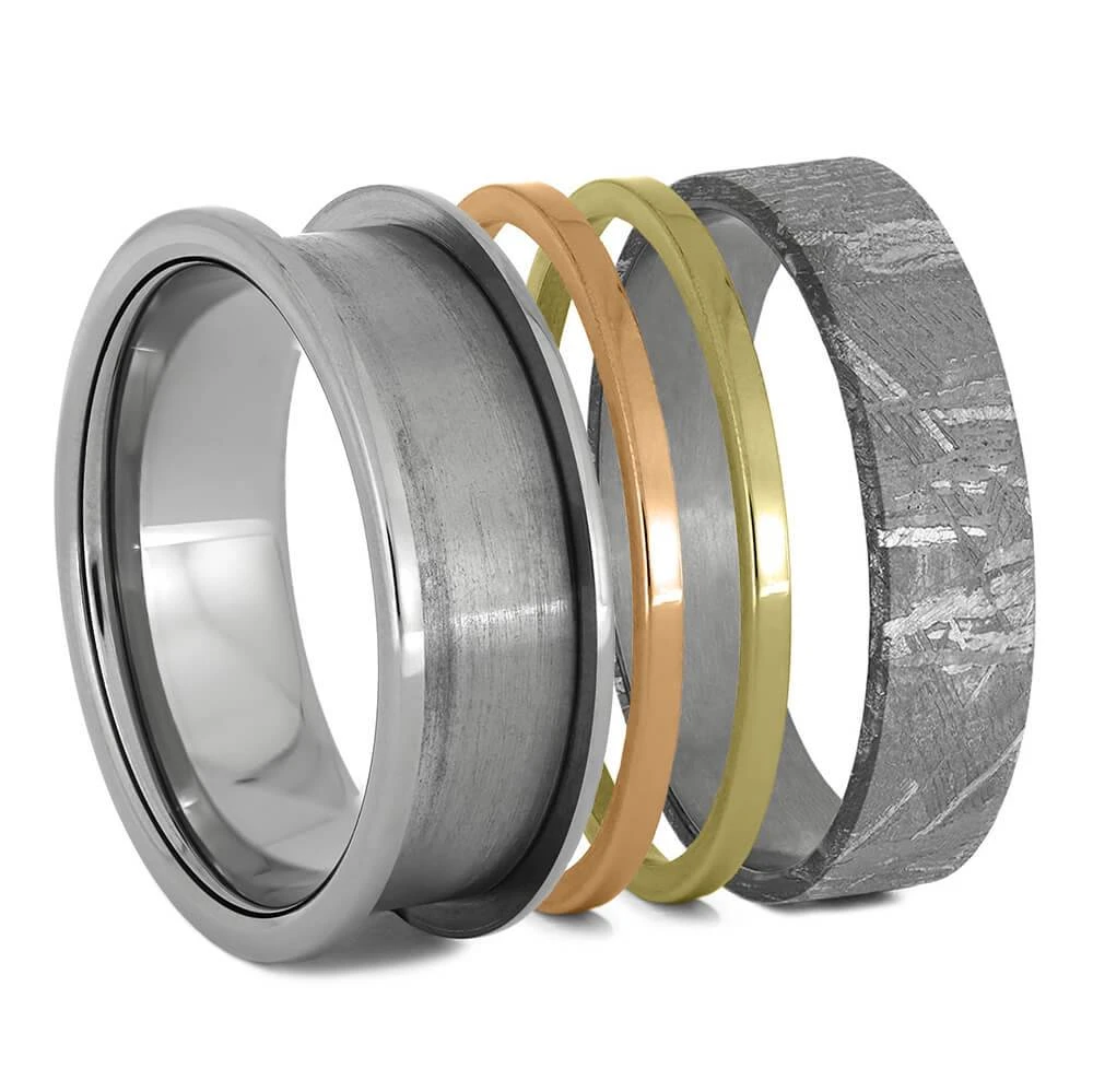 Meteorite & Gold Modular Titanium Ring Set 4 Meteorite & Gold Modular Titanium Ring Set - Image 2