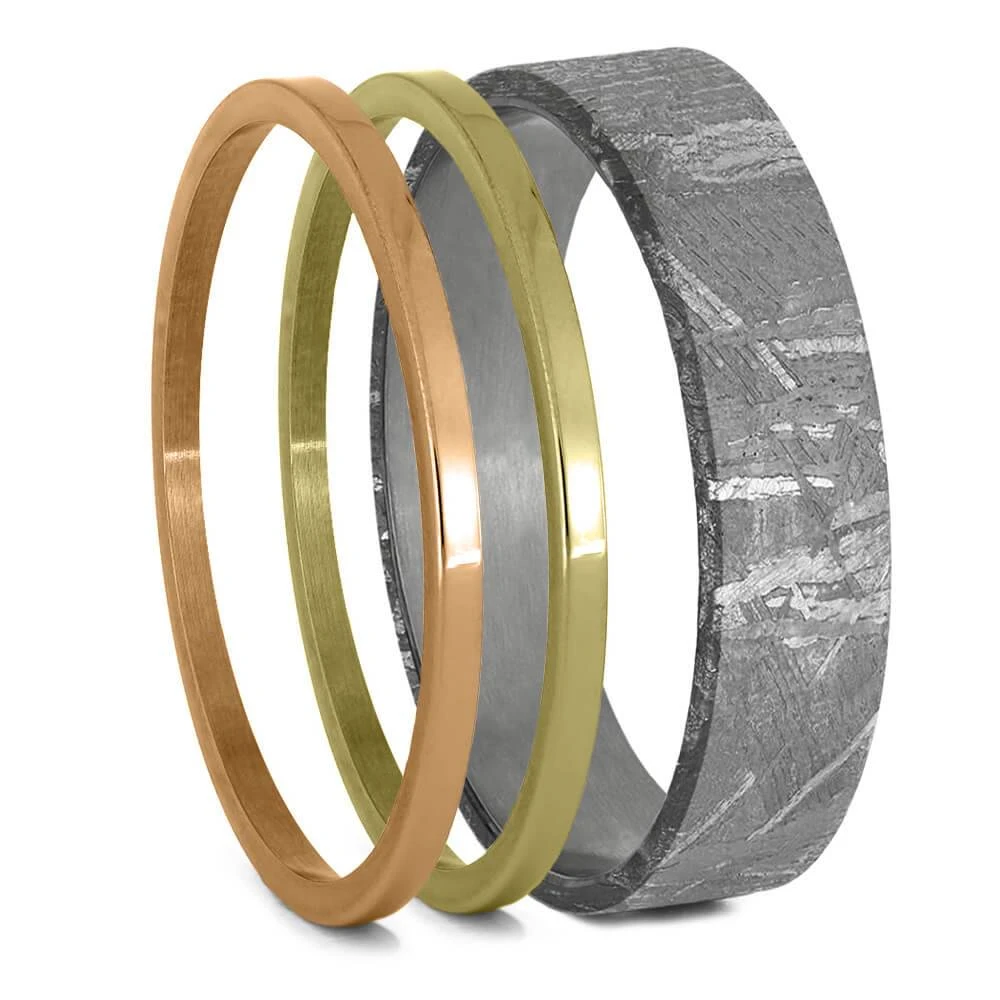 Meteorite & Gold Modular Titanium Ring Set 6 Meteorite & Gold Modular Titanium Ring Set - Image 4