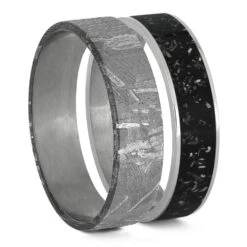 Modular Titanium Ring Set With Stardust & Meteorite Inlays 10 Modular Titanium Ring Set With Stardust & Meteorite Inlays -Johan Jewelry Shop C Meteorite StardustBk