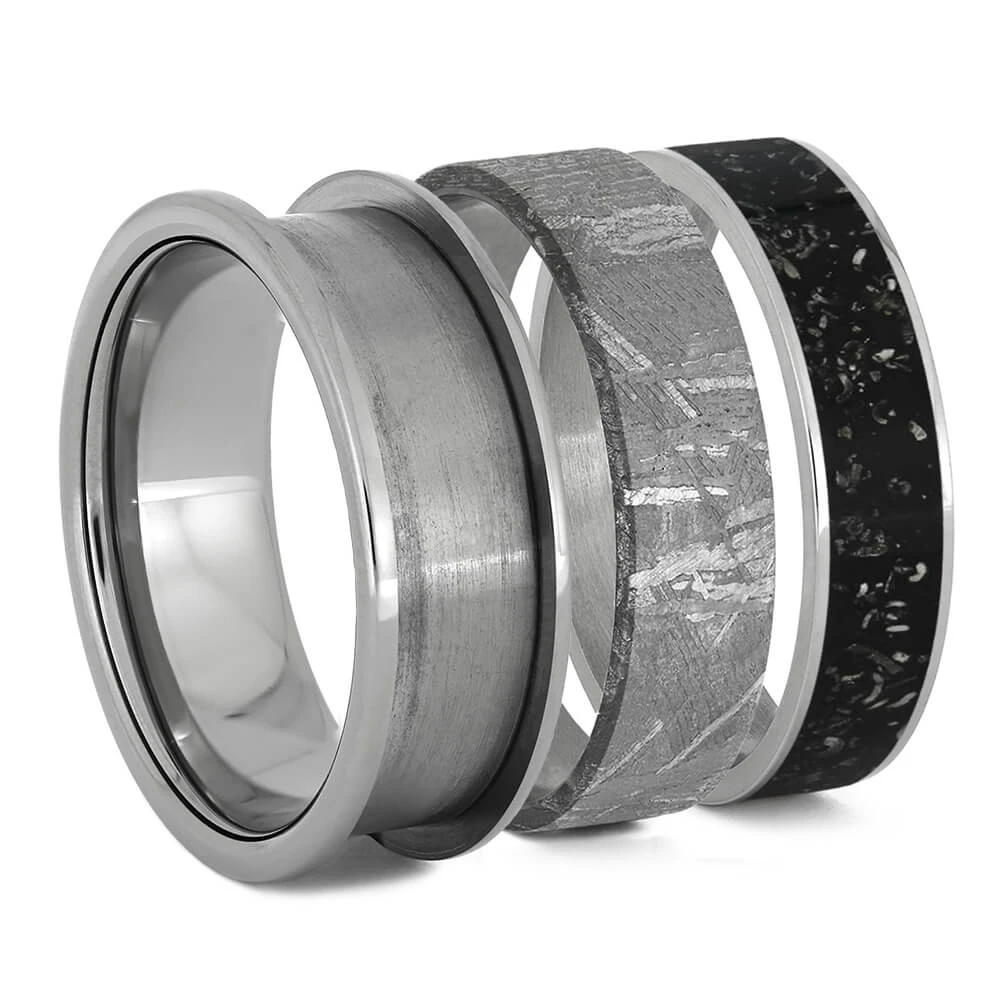Modular Titanium Ring Set With Stardust & Meteorite Inlays 4 Modular Titanium Ring Set With Stardust & Meteorite Inlays - Image 2