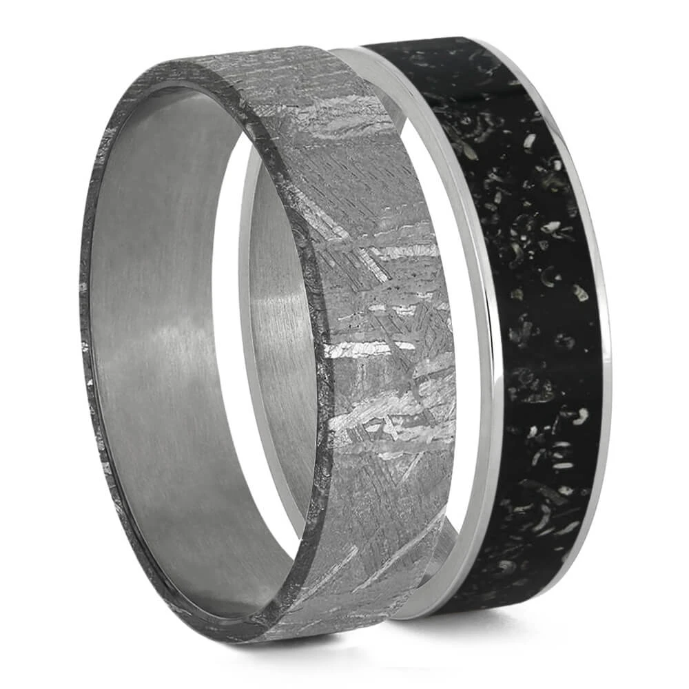 Modular Titanium Ring Set With Stardust & Meteorite Inlays 6 Modular Titanium Ring Set With Stardust & Meteorite Inlays - Image 4