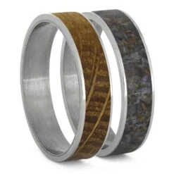 Whiskey Barrel Oak & Dinosaur Bone Modular Titanium Ring Set -Johan Jewelry Shop C Whiskey Dino