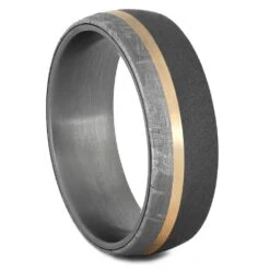 Meteorite & Sandblasted Titanium Ring With Gold Pinstripe 7 Meteorite & Sandblasted Titanium Ring With Gold Pinstripe -Johan Jewelry Shop CodyKopp 4343