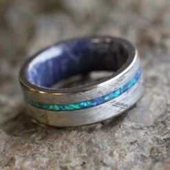 Crushed Opal Men's Wedding Band, Meteorite Ring With Mokume Sleeve -Johan Jewelry Shop Copy of IMG 6271 EDIT square