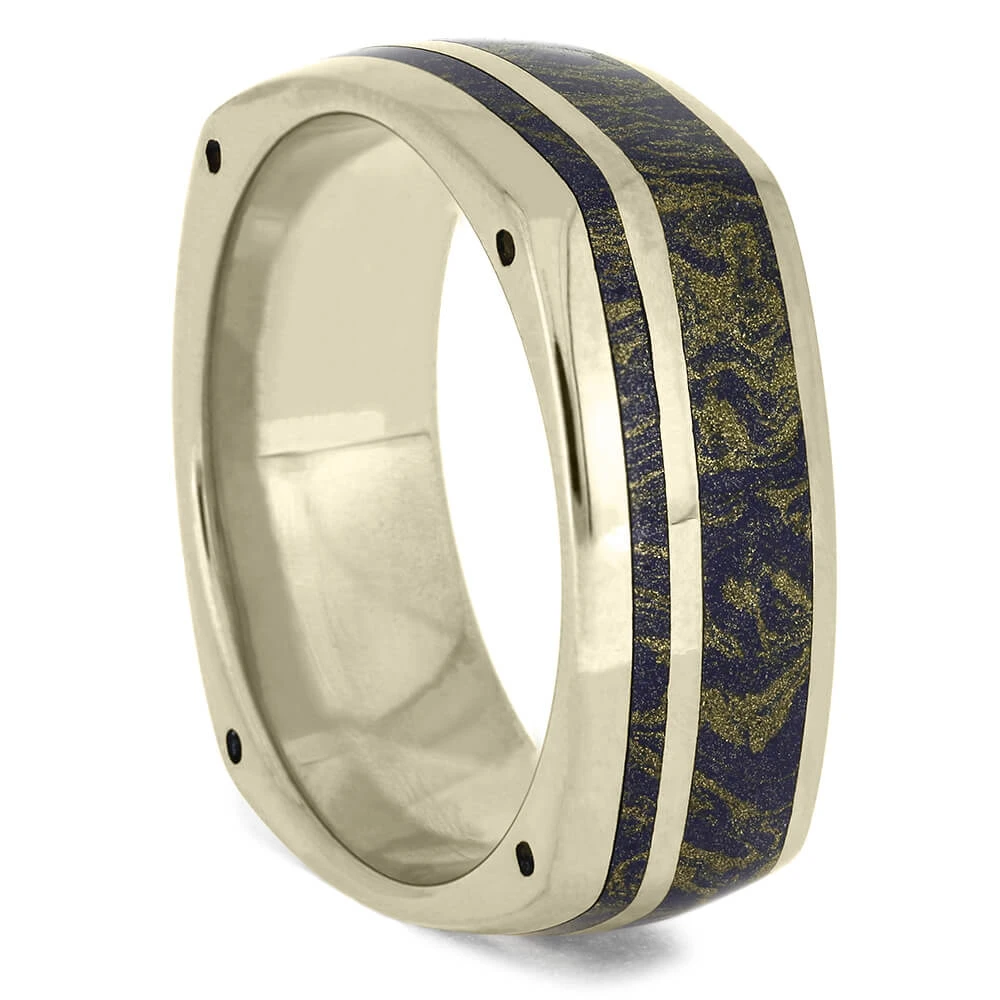 Lapis Mokume Wedding Band, Gold Ring With Side Accents 4 Lapis Mokume Wedding Band, Gold Ring With Side Accents - Image 2