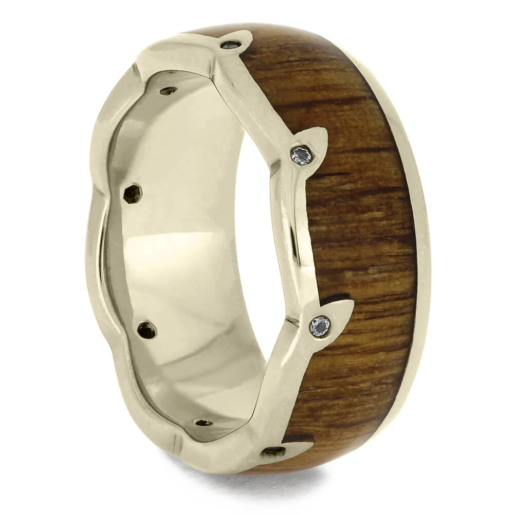Oak Wood Wedding Band With Diamond Leaf Edge 4 Oak Wood Wedding Band With Diamond Leaf Edge - Image 2