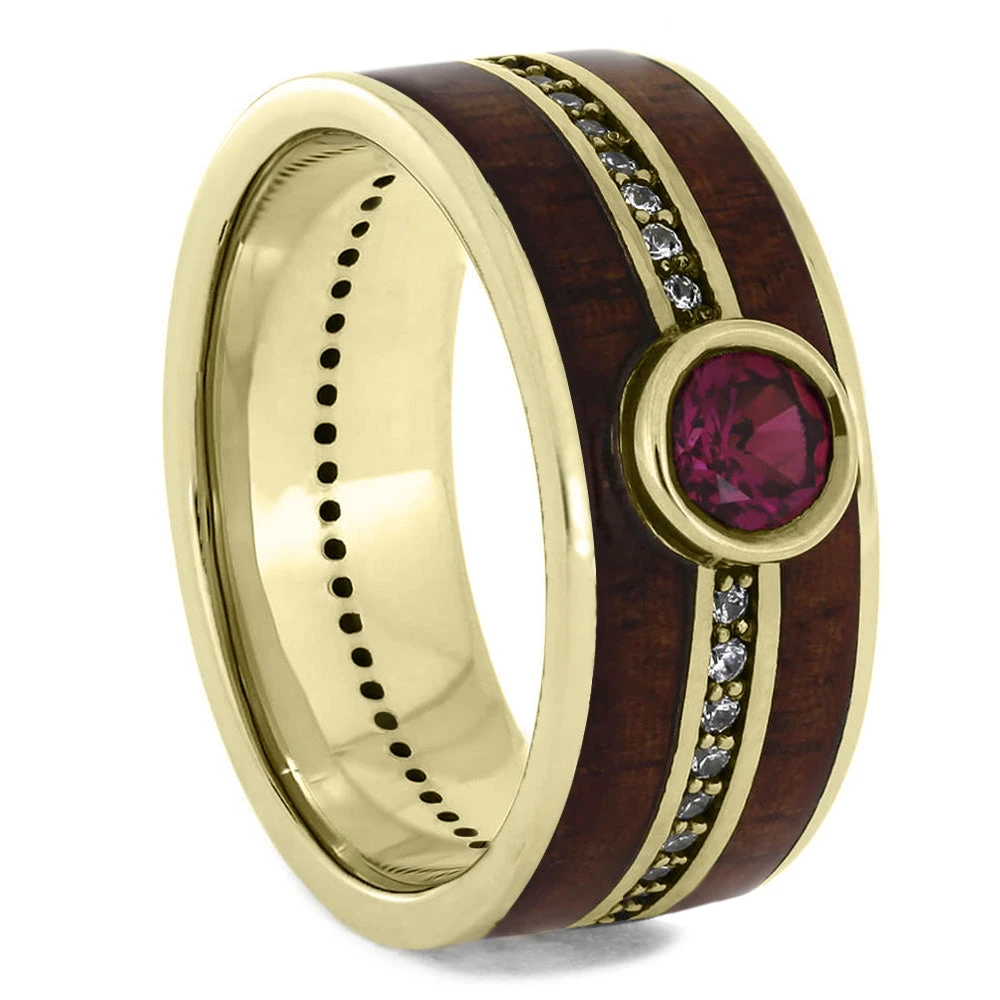 Ruby & Rosewood Wedding Ring With Diamond Band 4 Ruby & Rosewood Wedding Ring With Diamond Band - Image 2