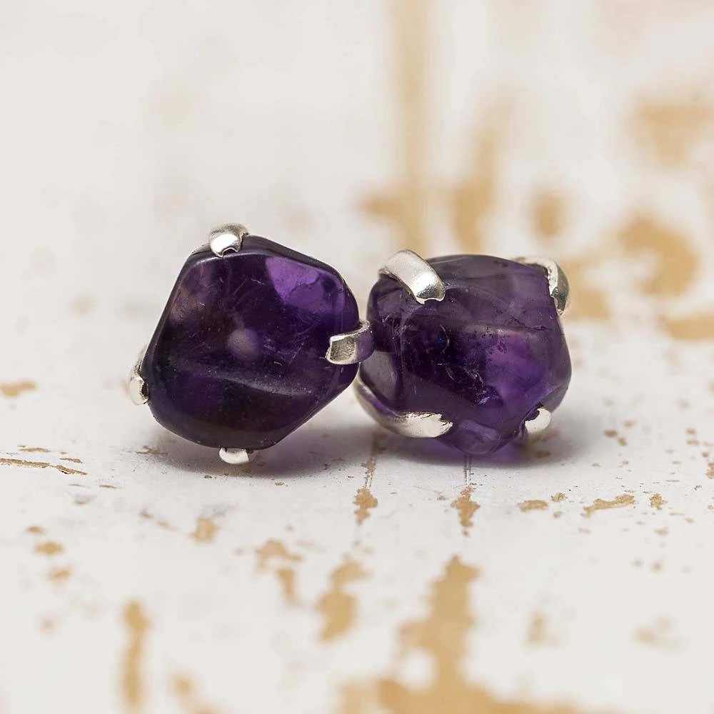 Birthstone Stud Earrings, Rough Stone 5 Birthstone Stud Earrings, Rough Stone - Image 3