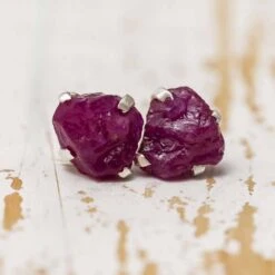 Birthstone Stud Earrings, Rough Stone 22 Birthstone Stud Earrings, Rough Stone -Johan Jewelry Shop E07RubyCropped
