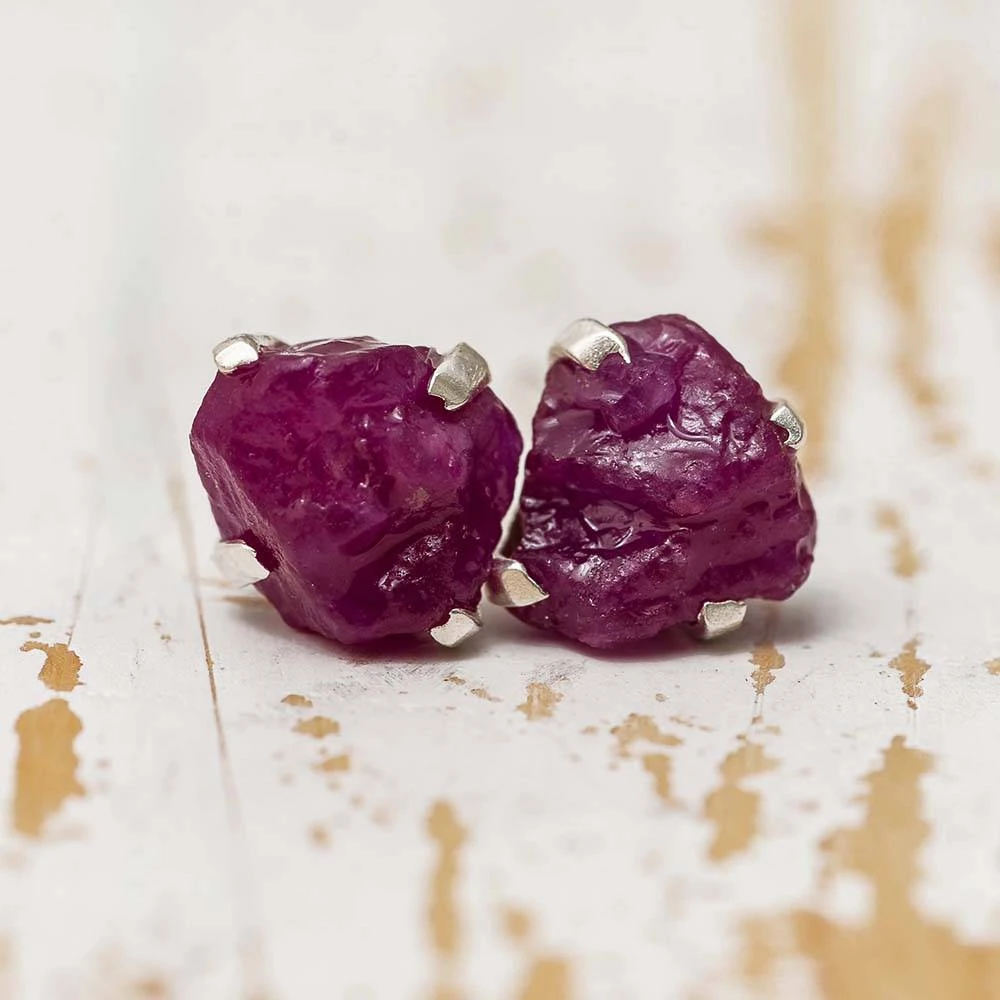 Birthstone Stud Earrings, Rough Stone 9 Birthstone Stud Earrings, Rough Stone - Image 7