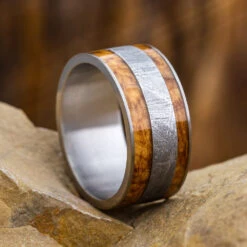 Meteorite & Black Ash Burl Wedding Band