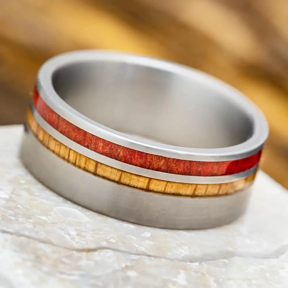 Double Wood Striped Ring With Matte Finish 3 Double Wood Striped Ring With Matte Finish