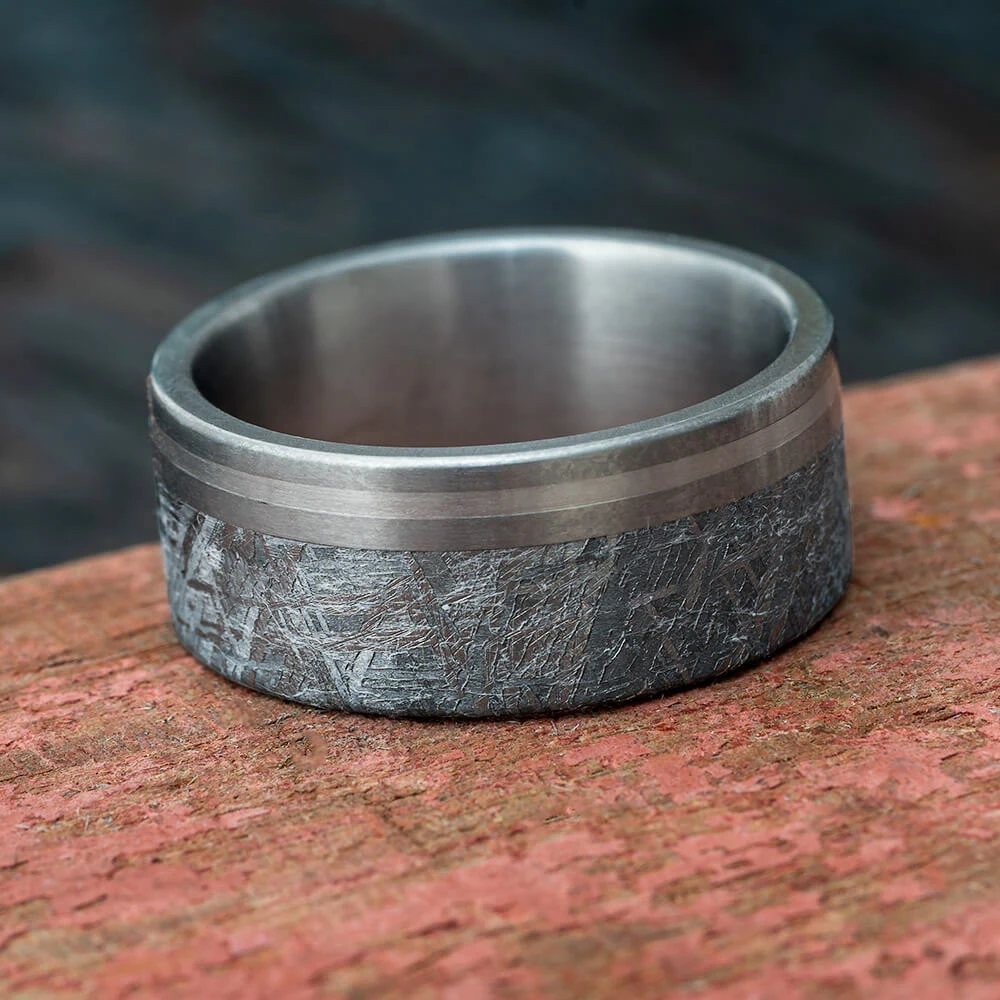 Men's Ring With Meteorite And Platinum Pinstripe 8 Men's Ring With Meteorite And Platinum Pinstripe - Image 6
