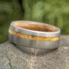 Olive Wood Wedding Ring With Wood Sleeve And Pinstripe-1430 -Johan Jewelry Shop E1430ArtCropped 1