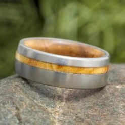 Olive Wood Wedding Ring With Wood Sleeve And Pinstripe-1430